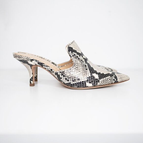 Veronica Beard Pearla Mules Python Snake Embossed Kitten Heel Pointed Toe 6.5 - Picture 3 of 8